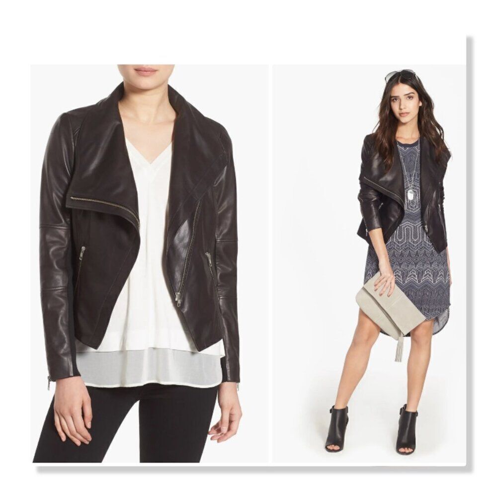 🌹 Trouvé 🌹 Drape Front Leather Jacket - [Small, Black]